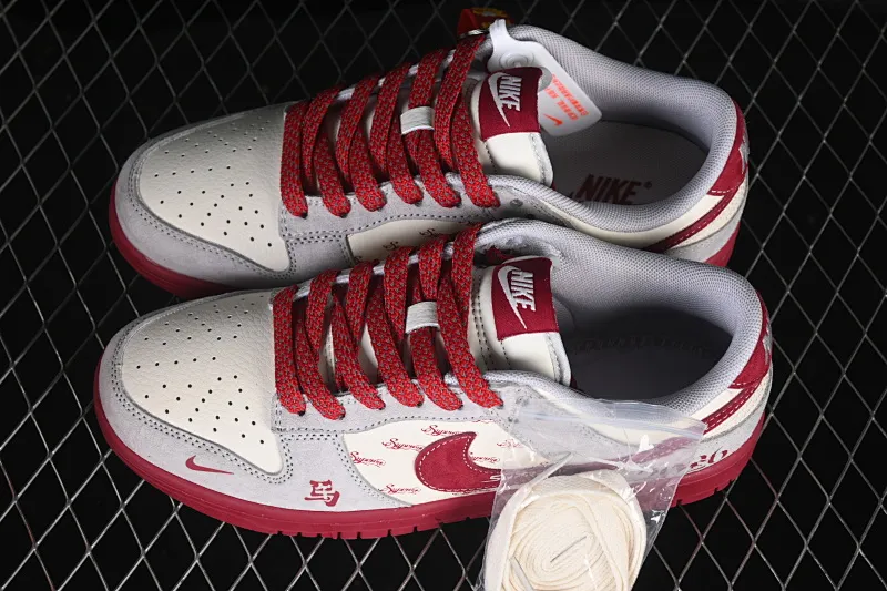 All categories Nk SB Dunk Series Nk SB Dunk Low High-end customized low-top sneakers Nike SB Dunk Low Gray and red contrast high-end customized low-top casual sneakers JP2026-100
